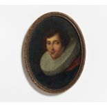 Spanischer Meister. 18. Jh. Portrait eines jungen Herren mit Halskrause. Öl auf Kupfer. 9,2 x 6,7cm.