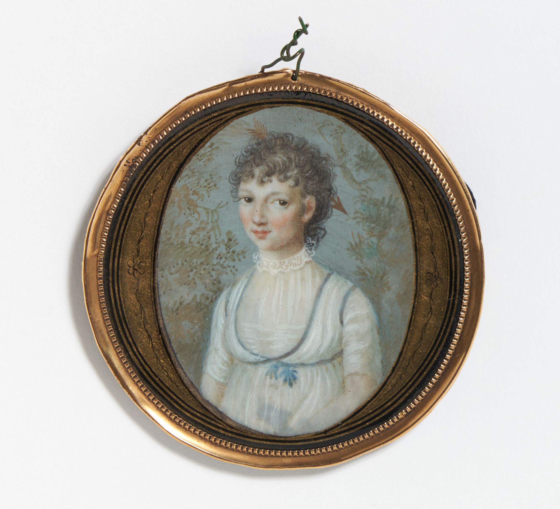 Deutscher Meister. um 1800. Portrait einer Dame in weißen Kleid. Aquarell und Gouache auf Elfenbein. - Image 2 of 2
