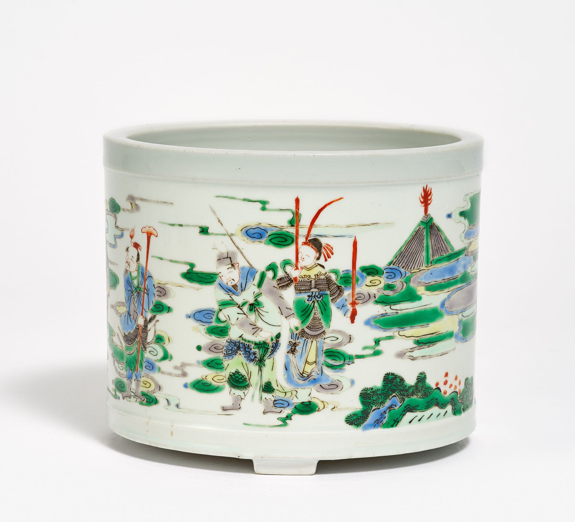 BRUSH POT WITH THE SIX FAITHFUL GENERALS OF THE YANG FAMILY. China. Qing dynasty. 19th c.