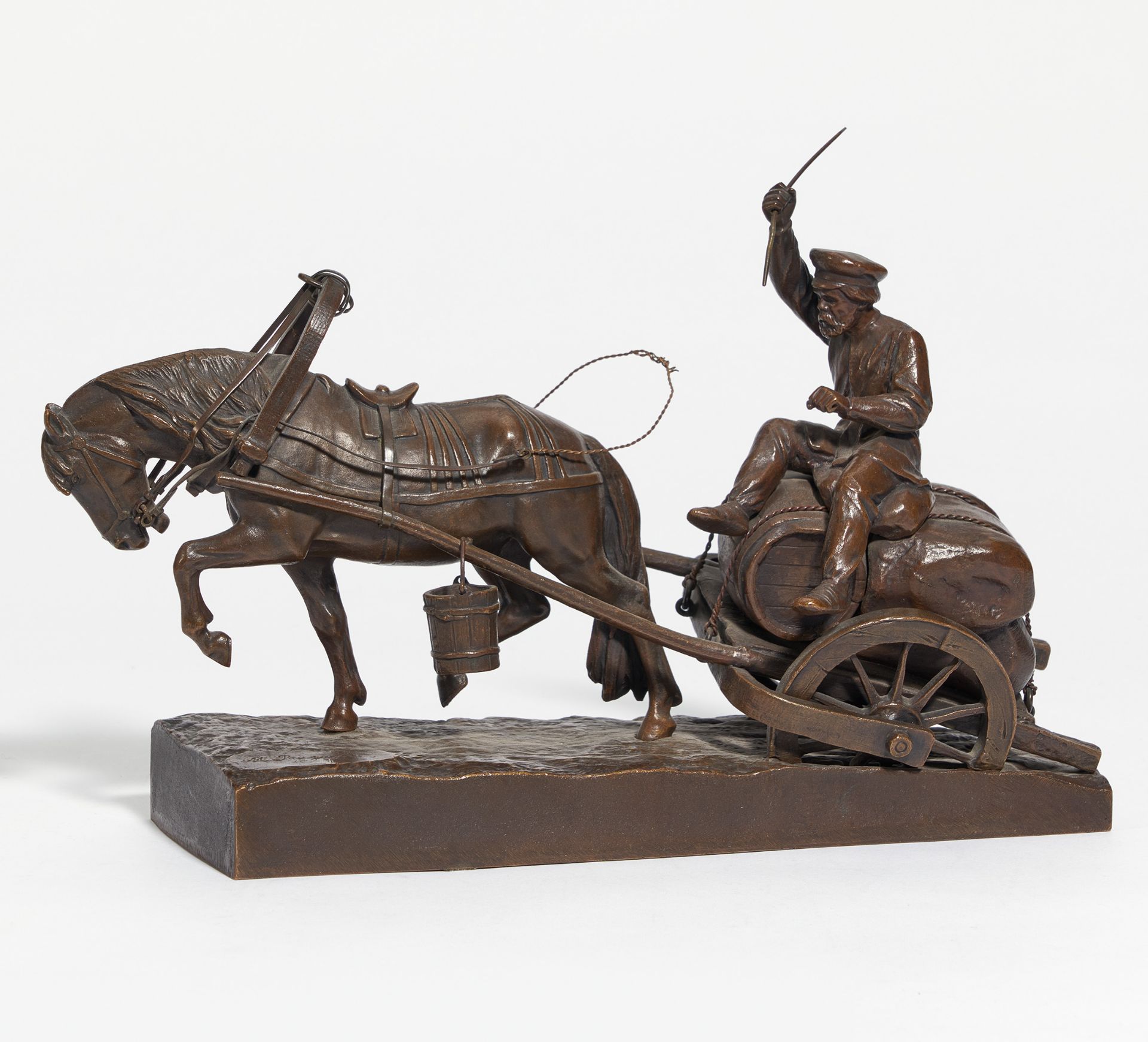 Wolff, Moritz. 1854 Berlin - 1923 Lüneburg. Einspänner. Bronze. Höhe: 23cm. Kyrillisch bezeichnet