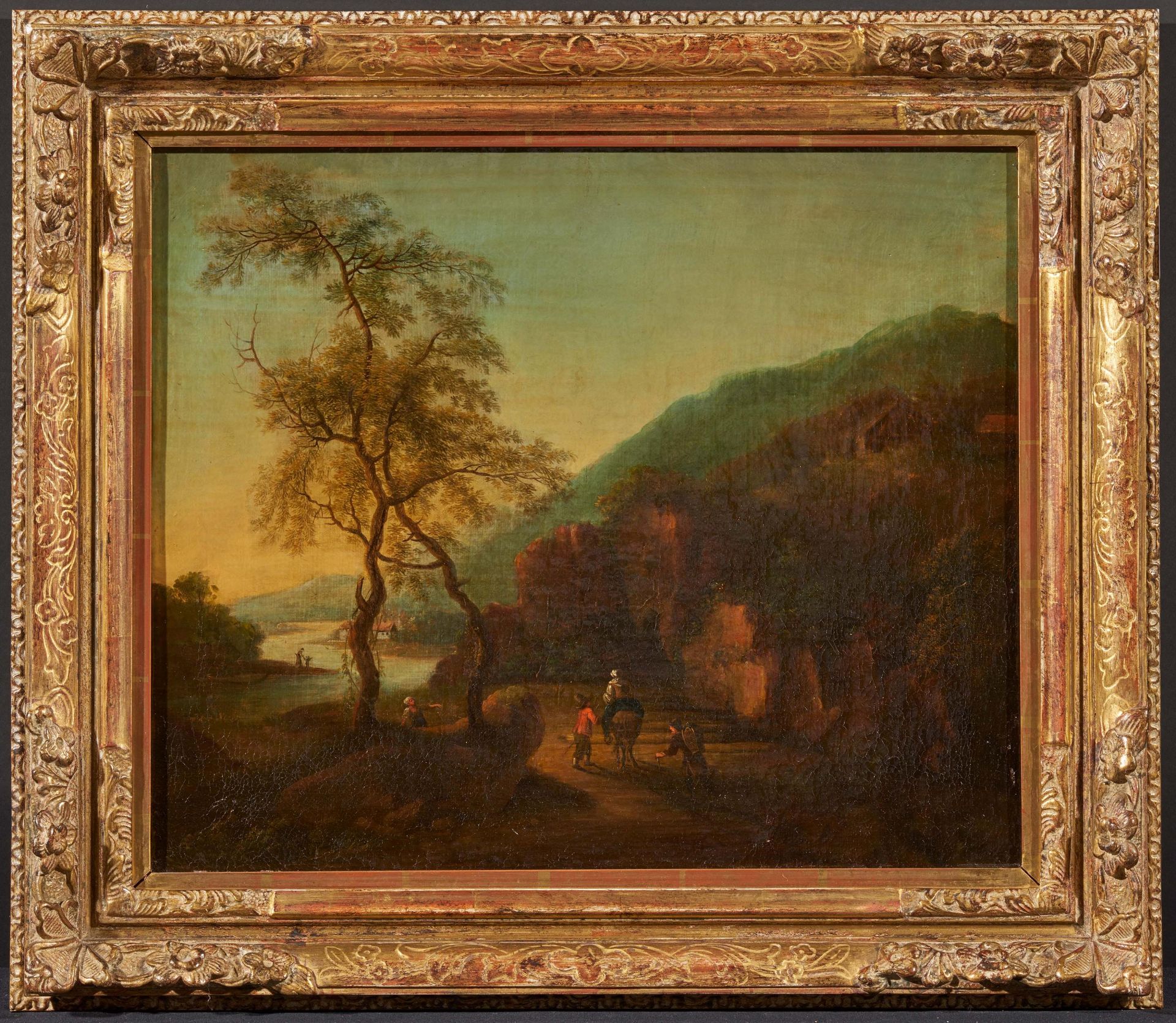 Niederländischer Meister. 18. Jh. Italienische Flusslandschaft mit Reisenden. Öl auf Leinwand. - Image 2 of 4