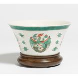 DRAGON AND PHOENIX MEDALLION BOWL. China. Porcelain painted in famille verte. Beneath the rim a