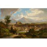 Austrian Master - 2. H. 19. Jh. View of Salzburg with the Fortress above the City.   Oil on