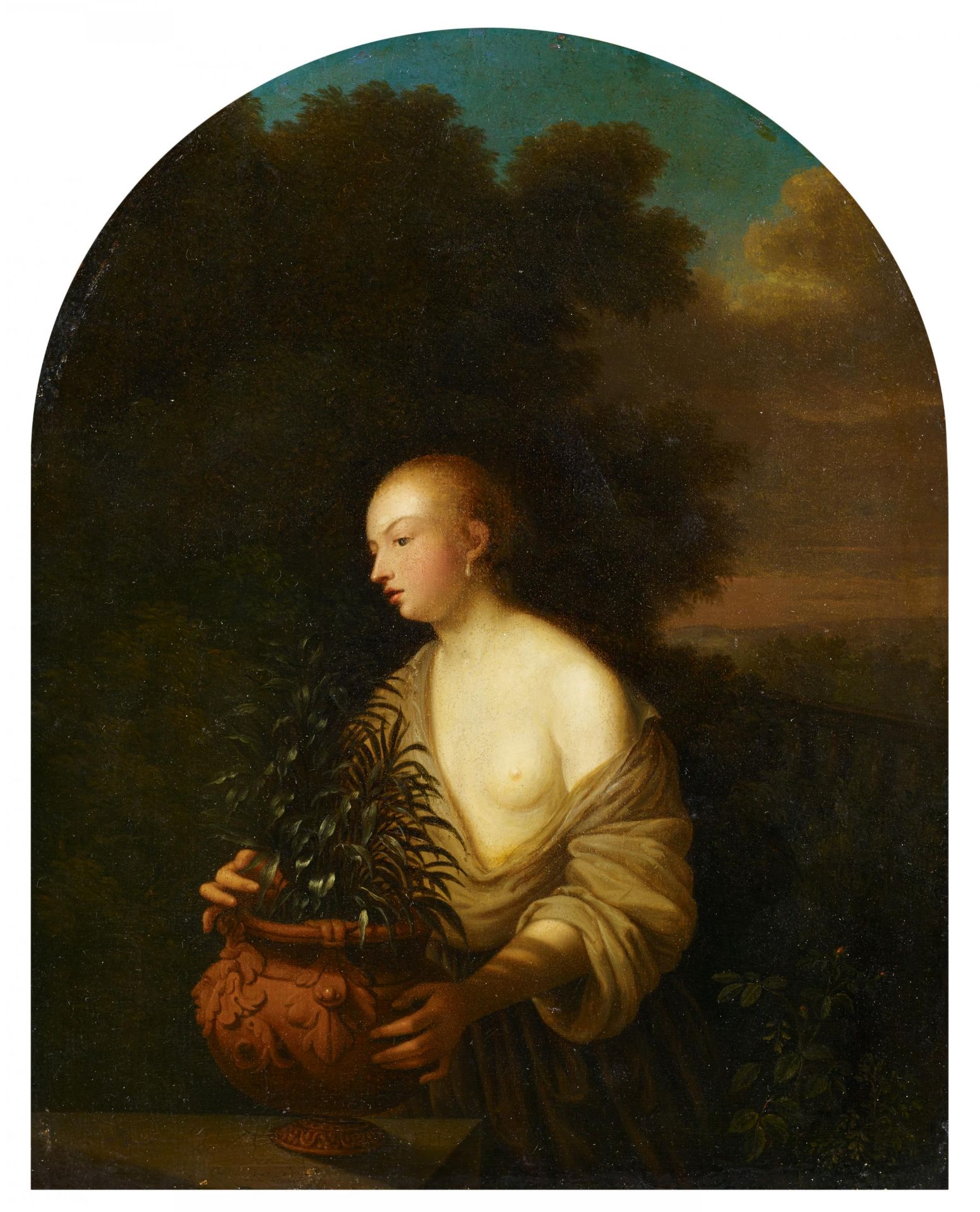 Toussaint, Gelton ca. 1630 Flanders - 1680 Copenhagen - attributed   Young Woman with Vase. Oil on