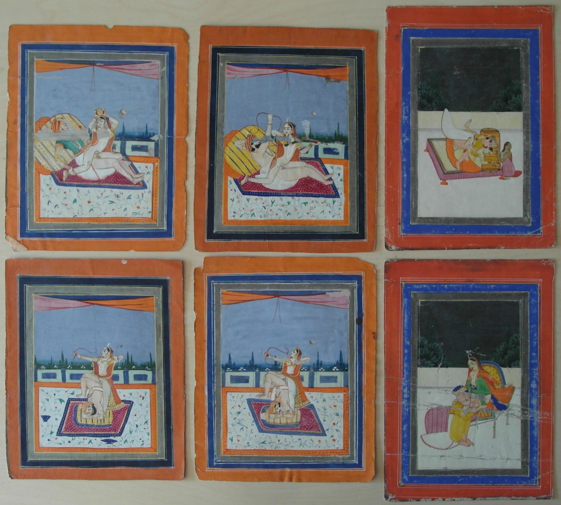 EIGHT EROTIC PAINTINGS. East India. Rajasthan, prob. Jaipur. Late 19th/beg. 20th c. Pigments and - Image 2 of 11