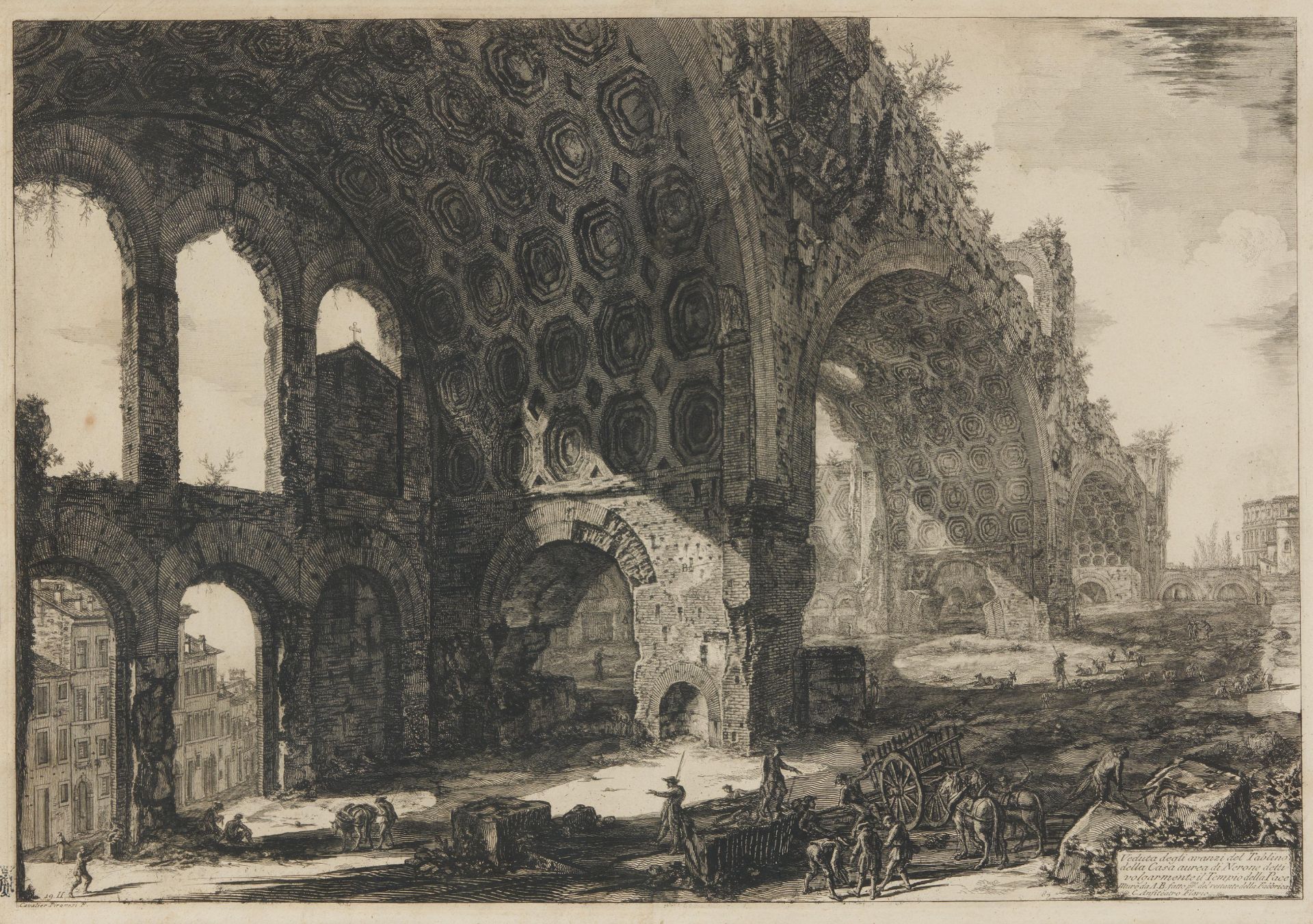 Piranesi, Giovanni-Battista. Rom 1720 - 1778 – nach. Zwei Rdierungen: a) Casa Aurea. 51,5 x 73,5cm. - Image 5 of 8