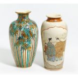 TWO SATSUMA VASES, ONE WITH BAMBOO, THE OTHER WITH GENJI-MOTIV. Japan. Meiji period (1868-1912).