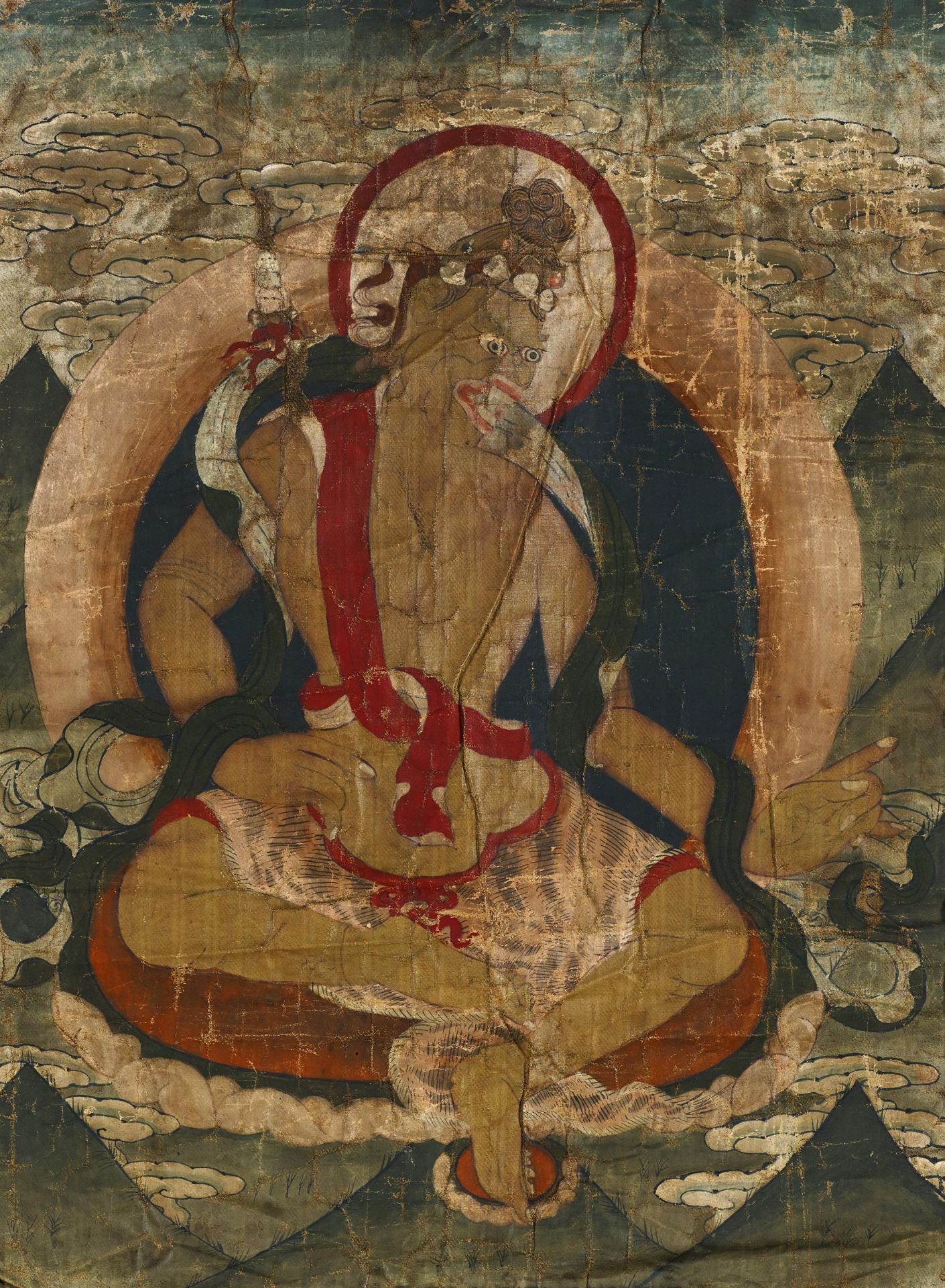 RARE SET OF FOUR THANGKA WITH EMANATIONS OF PADMASAMBHAVA (GURU RINPOCHE). Tibet. 18th c. Pigments - Image 4 of 26