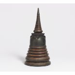 LARGE THREE PART STUPA AS RELIQUARY. Thailand. 19th-20th c. Wood, turned and carved. Three part with