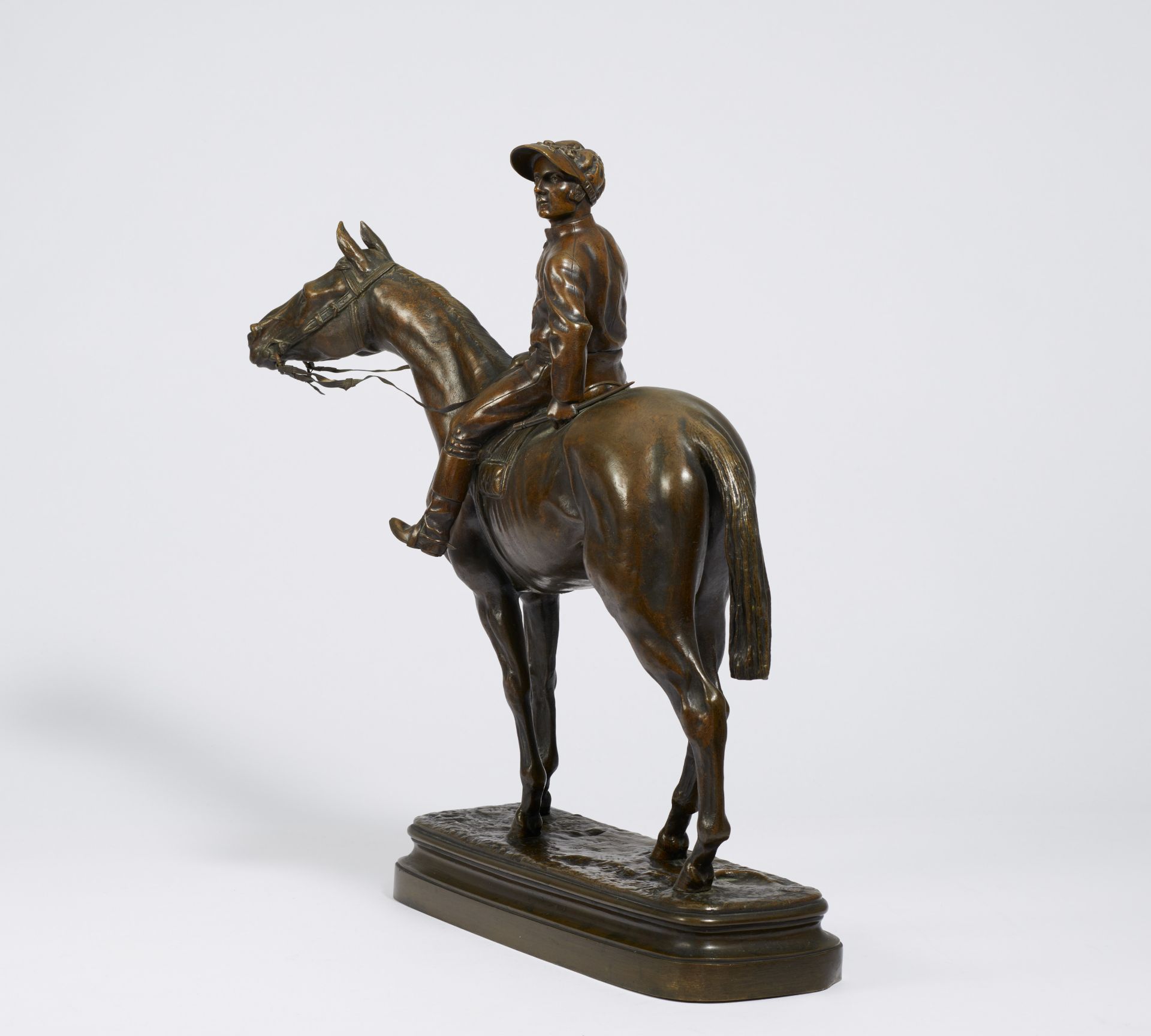 Bureau, Léon. Limoges 1866 - 1906. Jockey auf seinem Pferd. Bronze. Höhe: 48,5cm. Bezeichnet auf der - Image 2 of 4