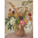 Faber du Faur, Armgard von. München 1894 - 1977. Bunter Blumenstrauß in roter Tonvase. Öl auf