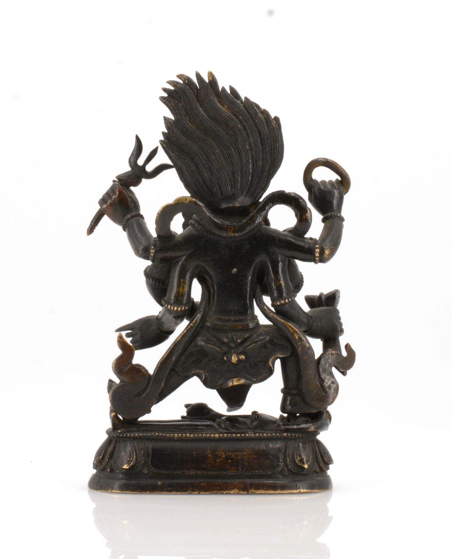 SADBHUJA MAHAKALA. Tibet. Finely worked, old and fire gilt bronze with brown black patina. Two- - Bild 5 aus 6