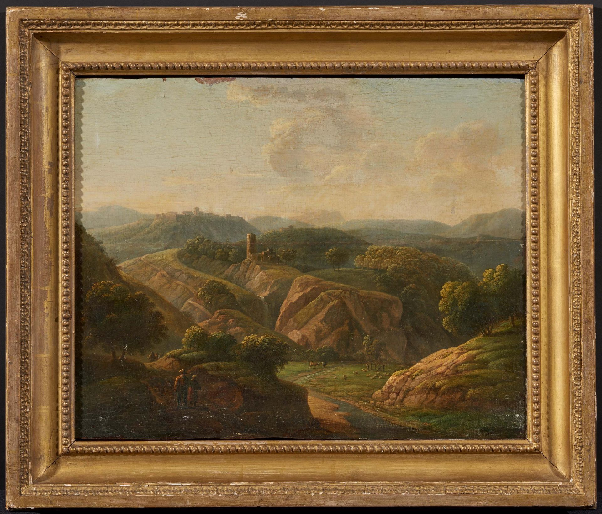 Deutscher Meister. um 1800. Italienische Landschaft mit Hirten. Öl auf Holz. 32 x 40cm. Rahmen. - Image 2 of 4