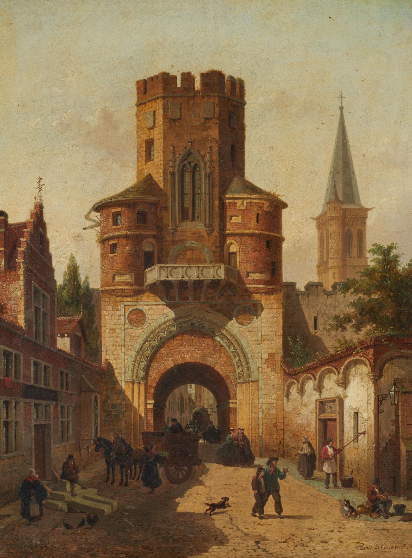 Cauwer, Emil Pierre Joseph de. 1827 Gent - 1873 Berlin. Das Severinstor in Köln. Öl auf Leinwand. 42