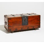LARGE MONEY CHEST (DONKWE). Korea. Ca. 1900. Wood, fittings from iron. H.46cm, w.104cm, d.49cm.