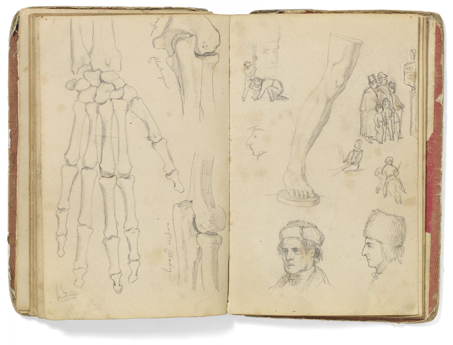 Kaupert, GustavKassel 1819 - 1897 Skizzenbuch, ca. 40 Seiten. Figuren, Tiere und Skelette. Bleistift - Bild 4 aus 6
