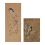 TWO PAINTINGS WITH LADIES. China. 18th/19th c. Ink and pigments on paper resp. silk. Each framed