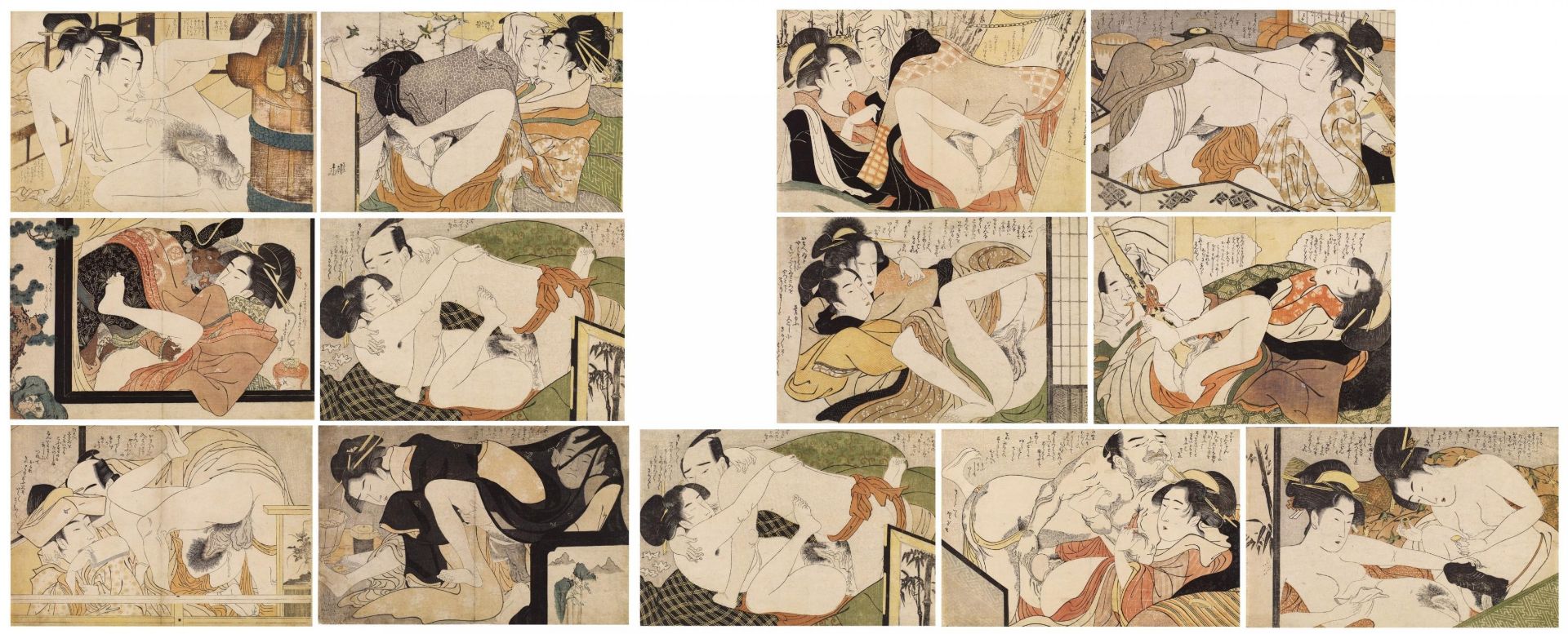 13 Blätter der Shunga-Serie "Fumi no kiyogaki"