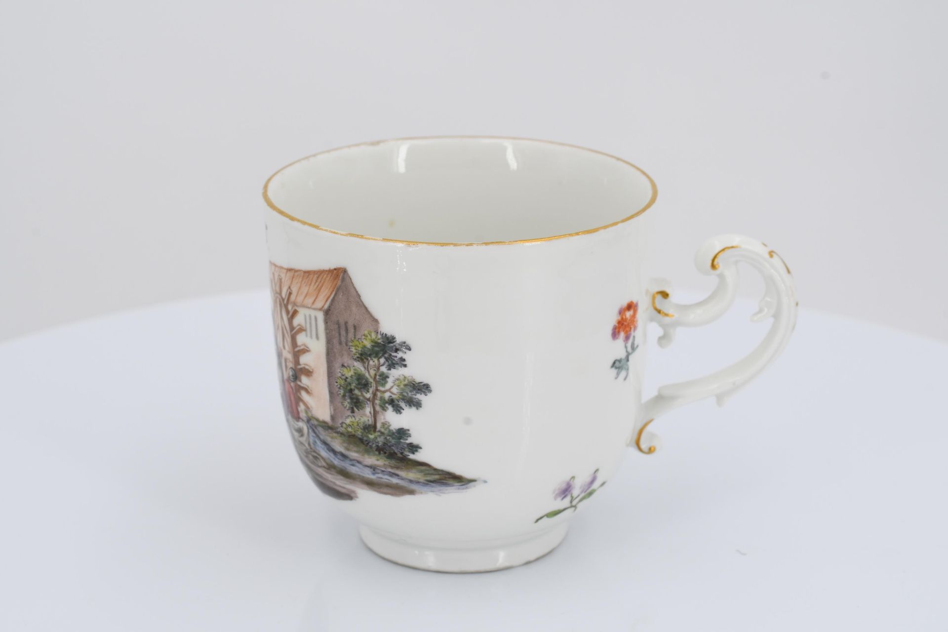 Porcelain cup and saucer with occupation depictions - Image 4 of 9