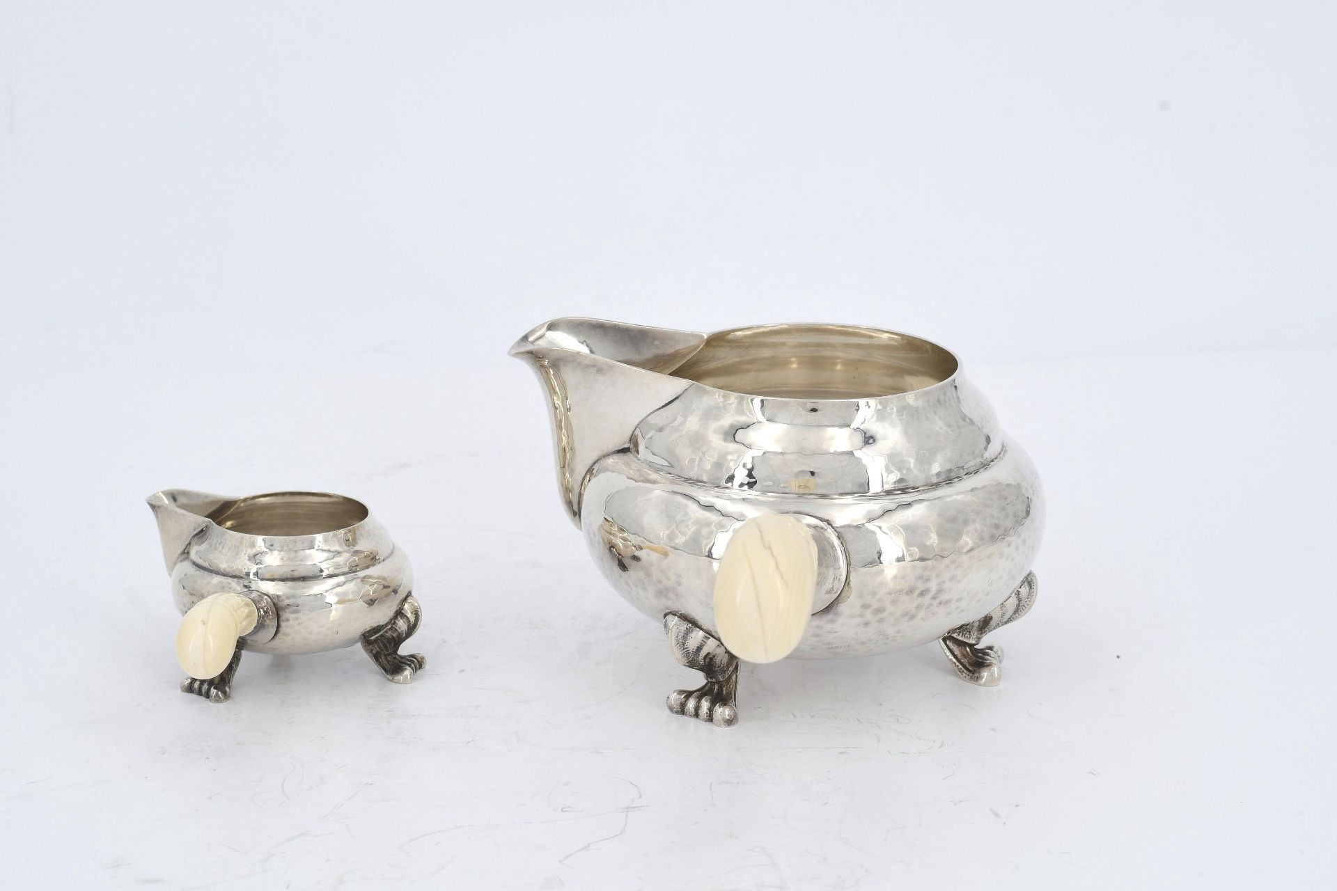 Silver sugar bowl, creamer & milk jug "Blossom" with ivory handles - Image 3 of 14