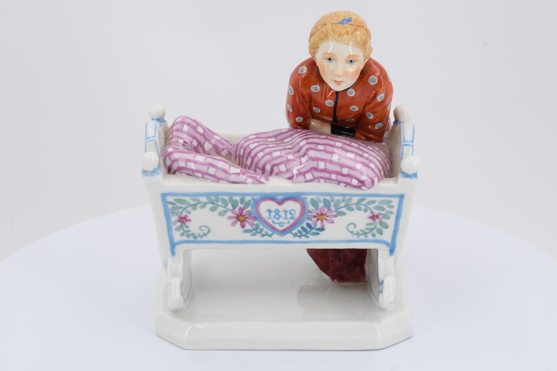 Porcelain figurine of girl with cradle - Image 2 of 6