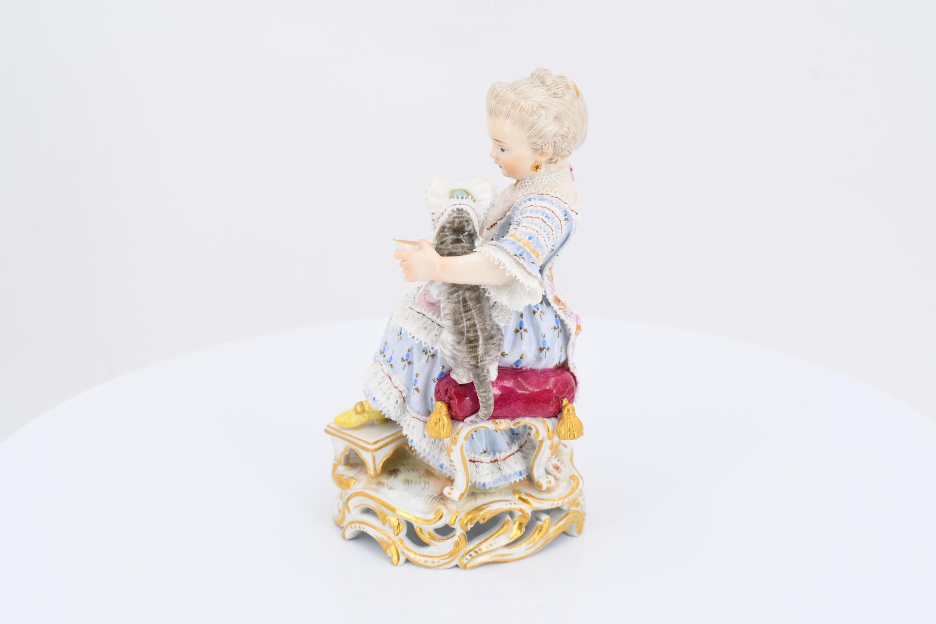 Porcelain figurines of boy with stick horse and lady feeding kitten - Image 8 of 11