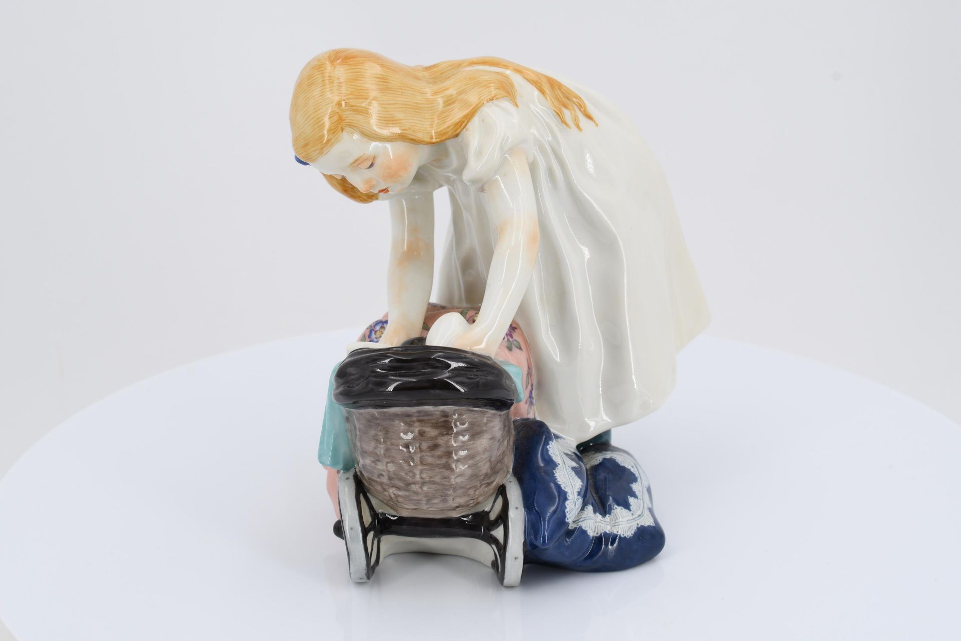 Porcelain figurine of girl with a doll's pram - Image 2 of 6