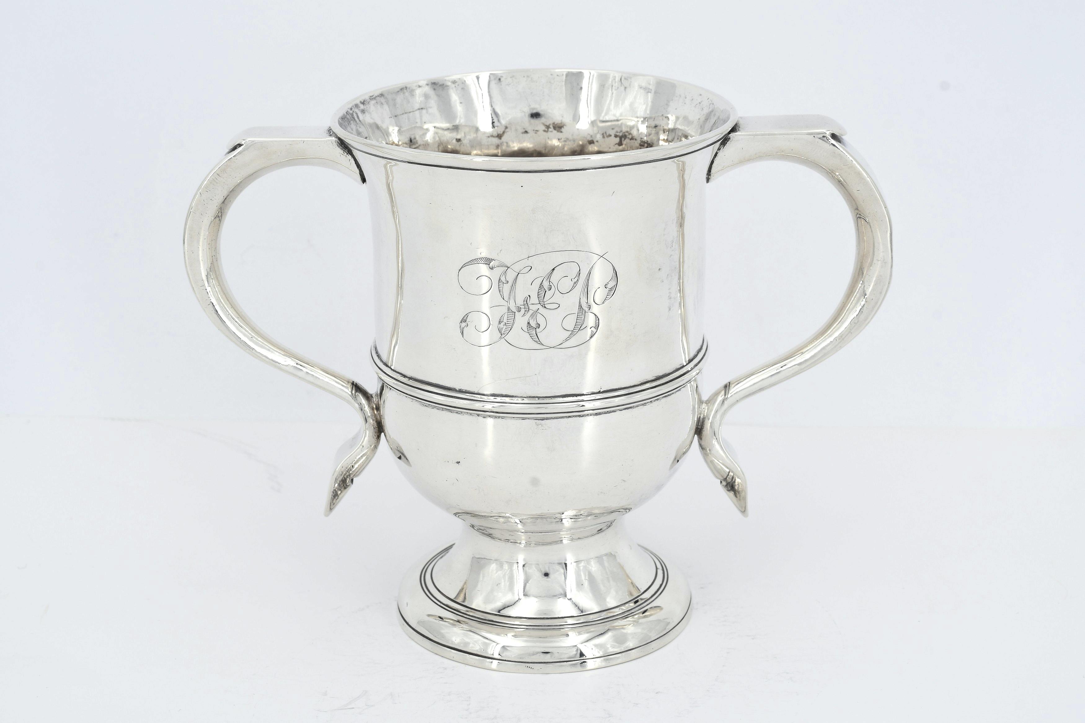 George III silver double-handled beaker with monogram - Image 2 of 7