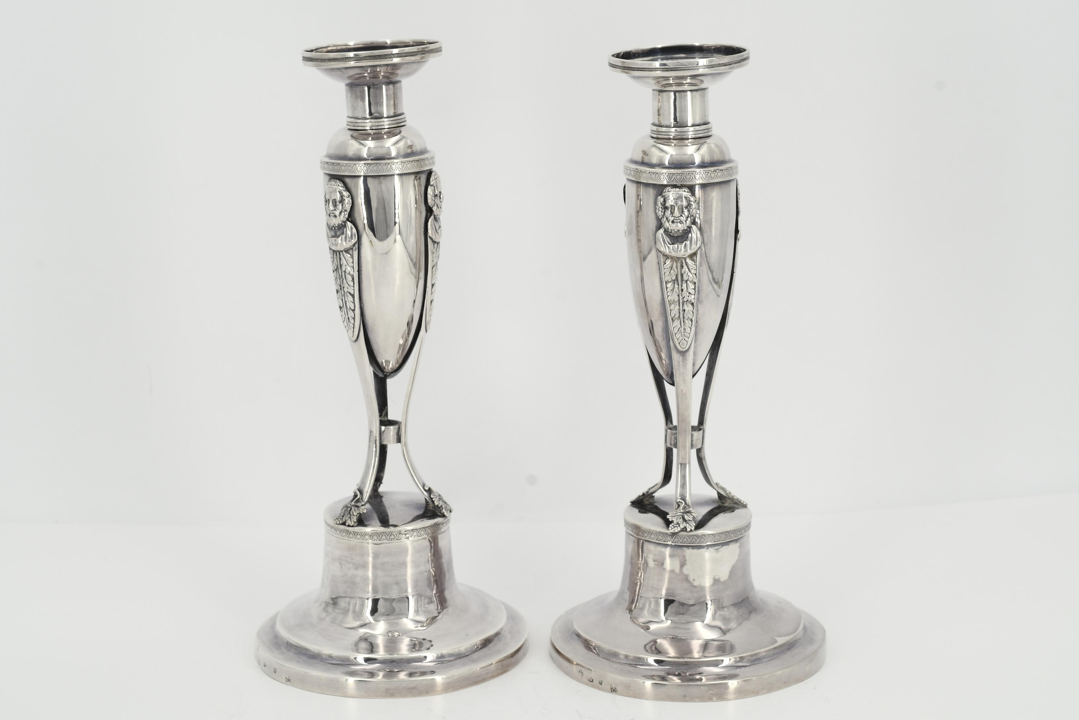 Pair of silver Empire candlesticks with Hermes décor - Image 5 of 8