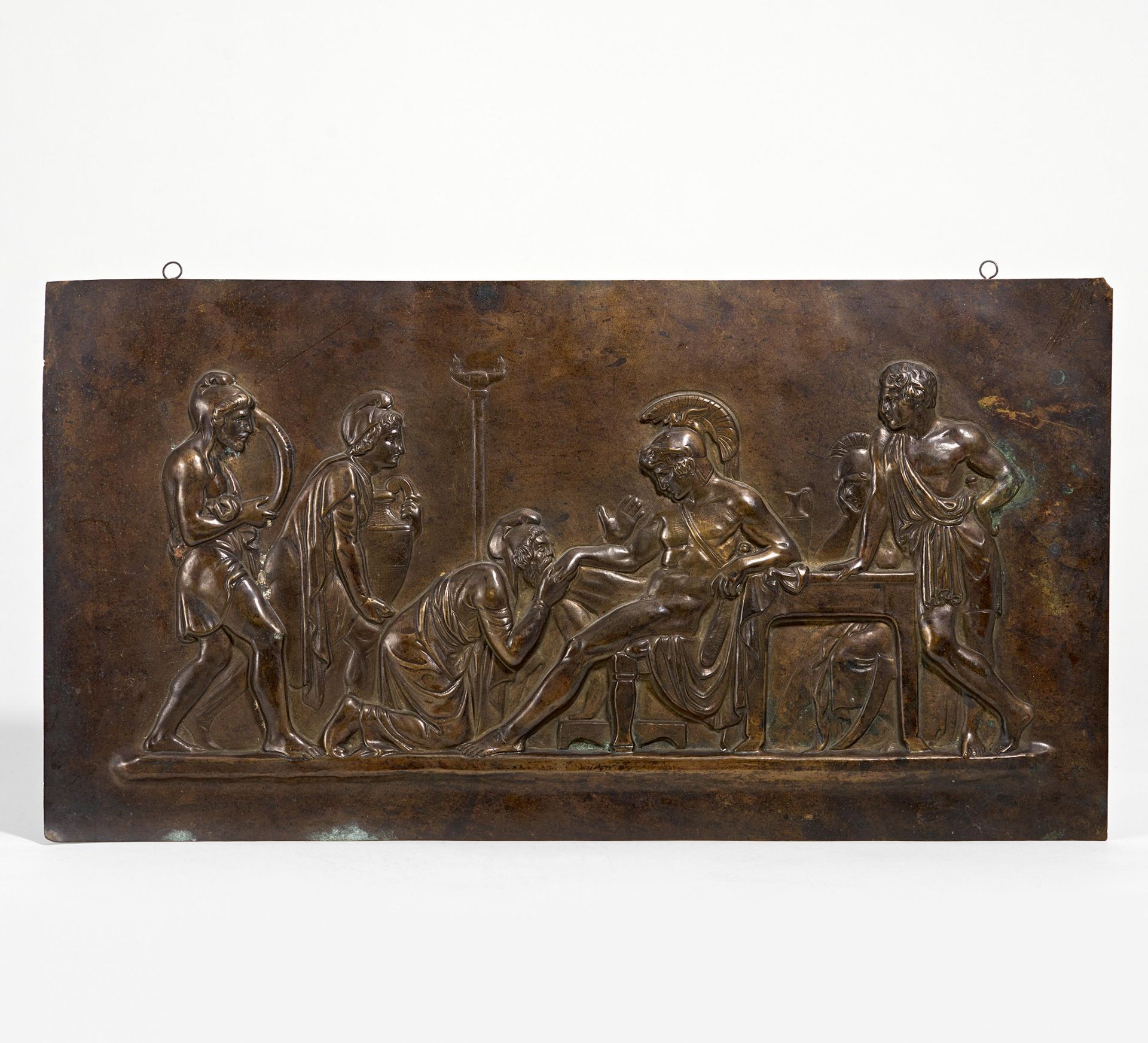 Relief bronze panel showing Priam in front of Achill