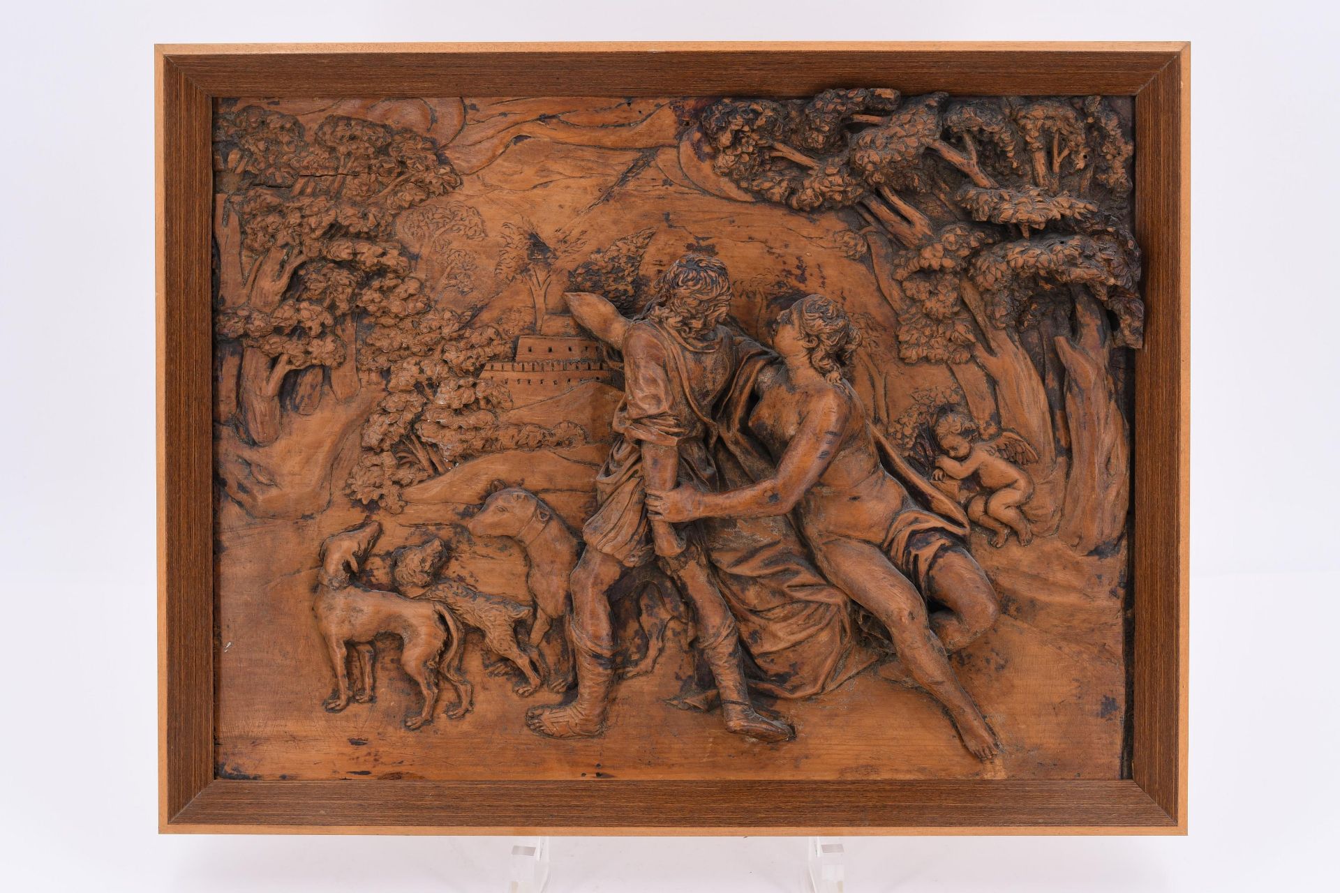 Pair of wooden reliefs with mythological scenes - Image 2 of 7