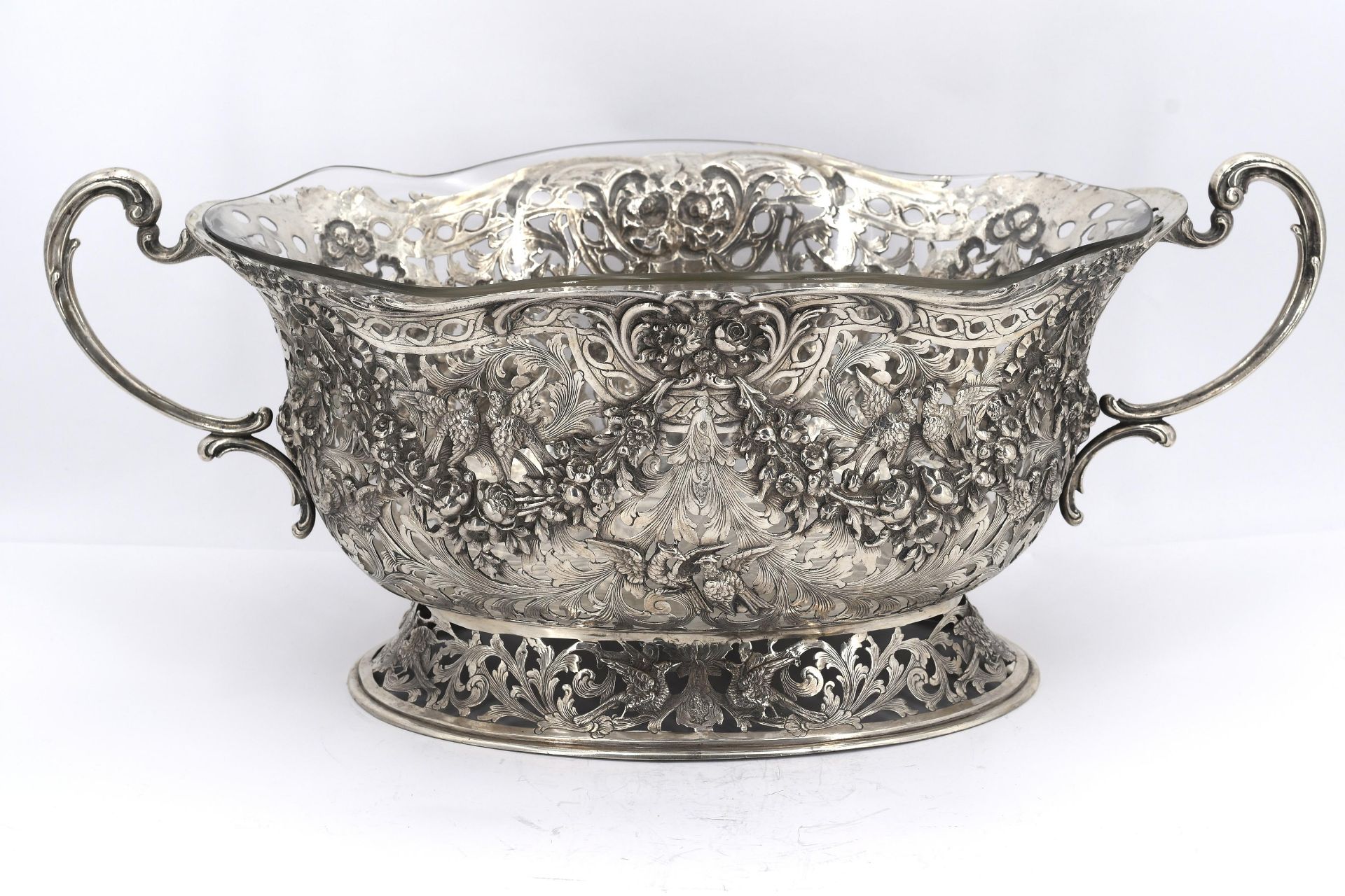 Pair of magnificent large silver bowls with garlands and birds of paradise - Image 15 of 21