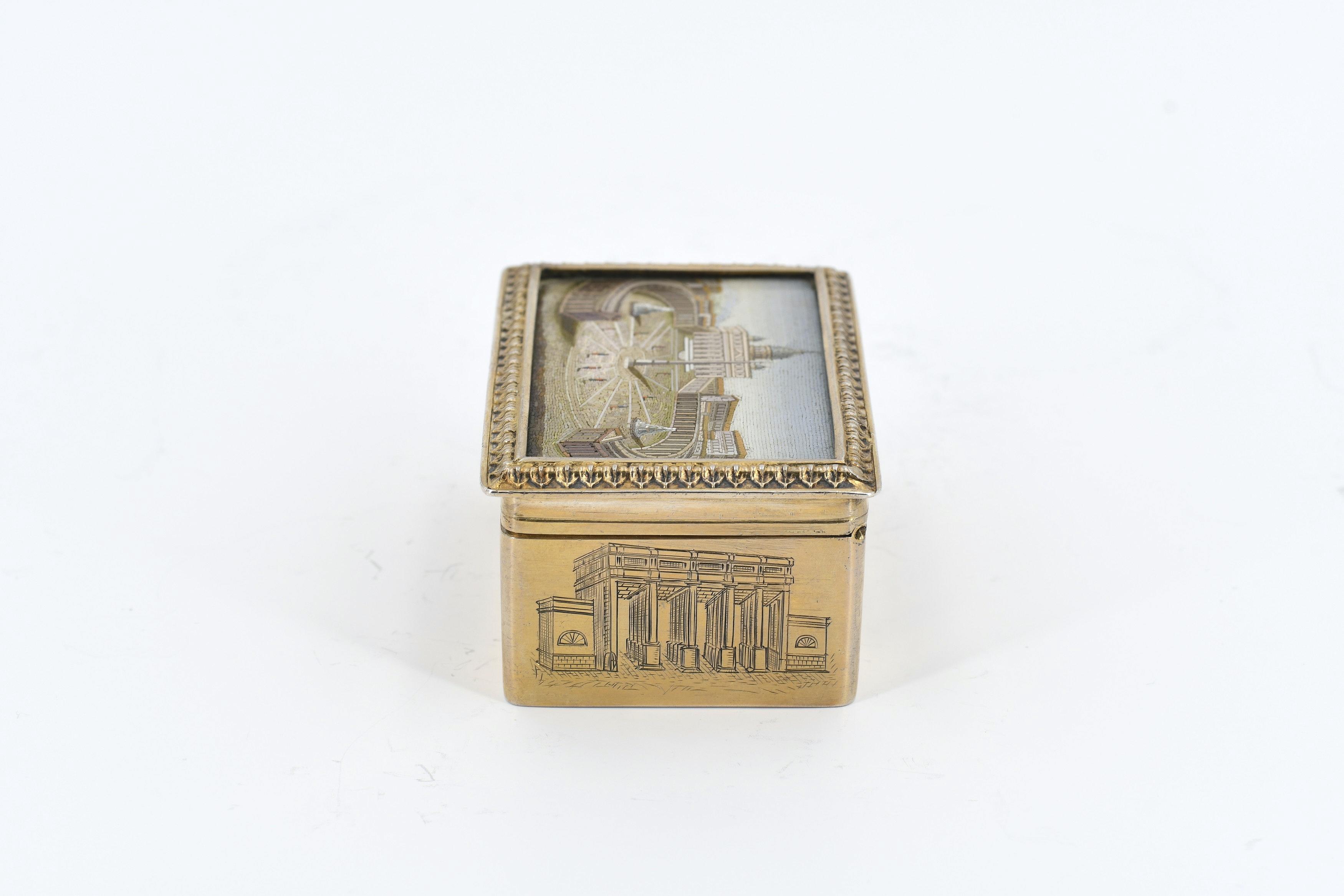 Two exquisite gilt silver and glass snuffboxes with cityscapes of rome in micro mosaic - Image 10 of 14