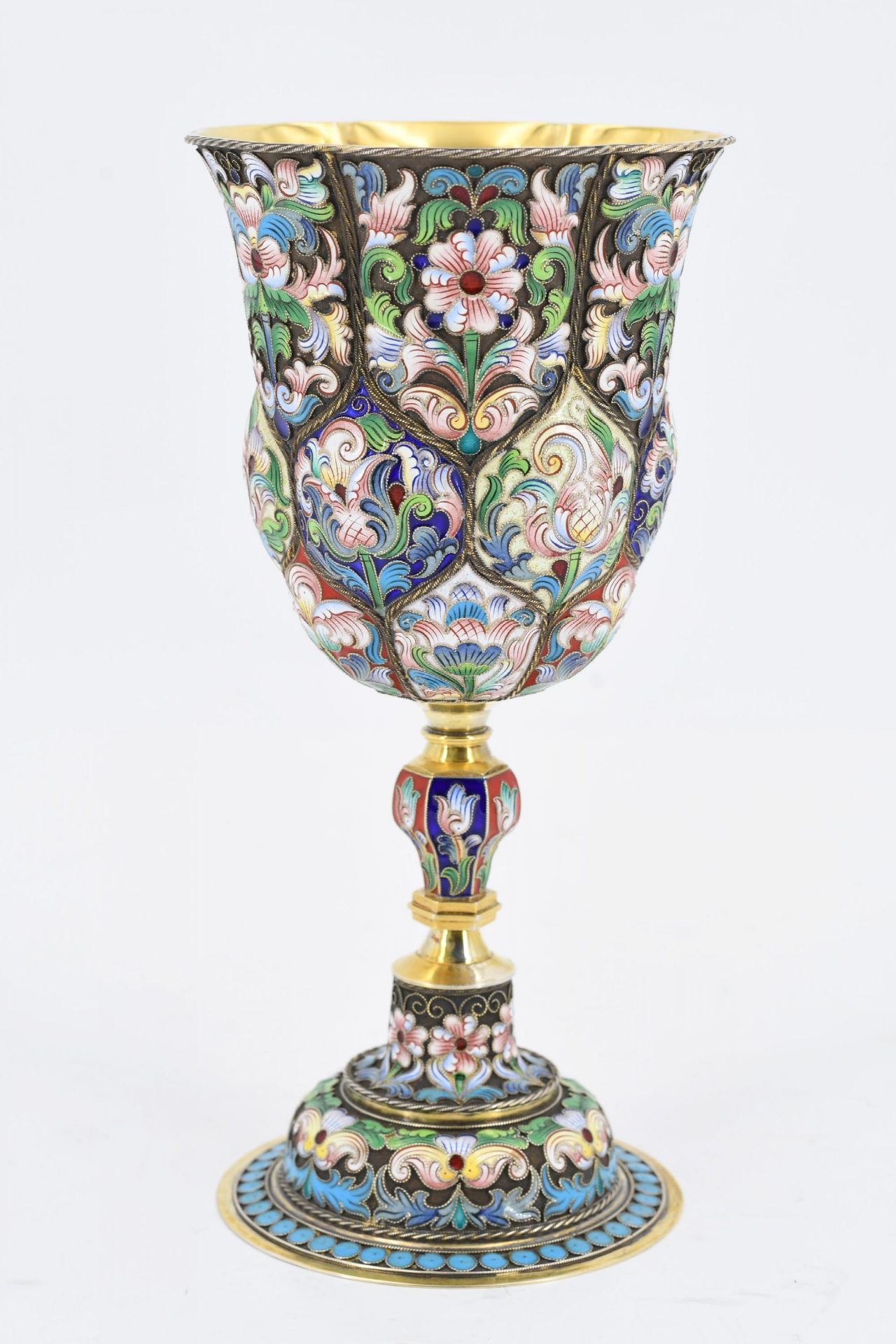 PRECIOUS SET OF SIX SILVER GOBLETS WITH CLOISONNÉ DECOR - Image 4 of 7