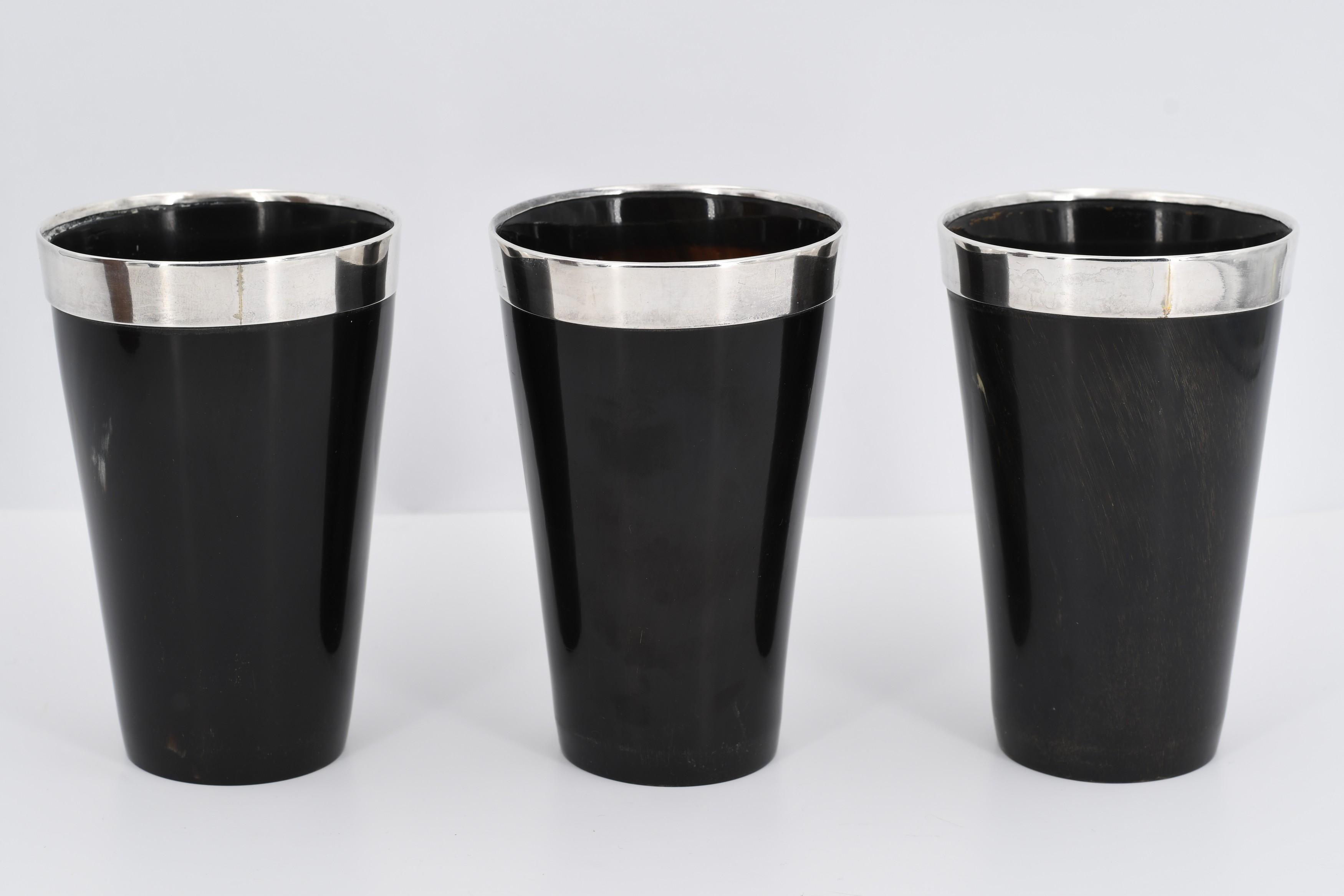 Set of six Victoria horn tumblers with silver mount and glass bottom - Image 2 of 7