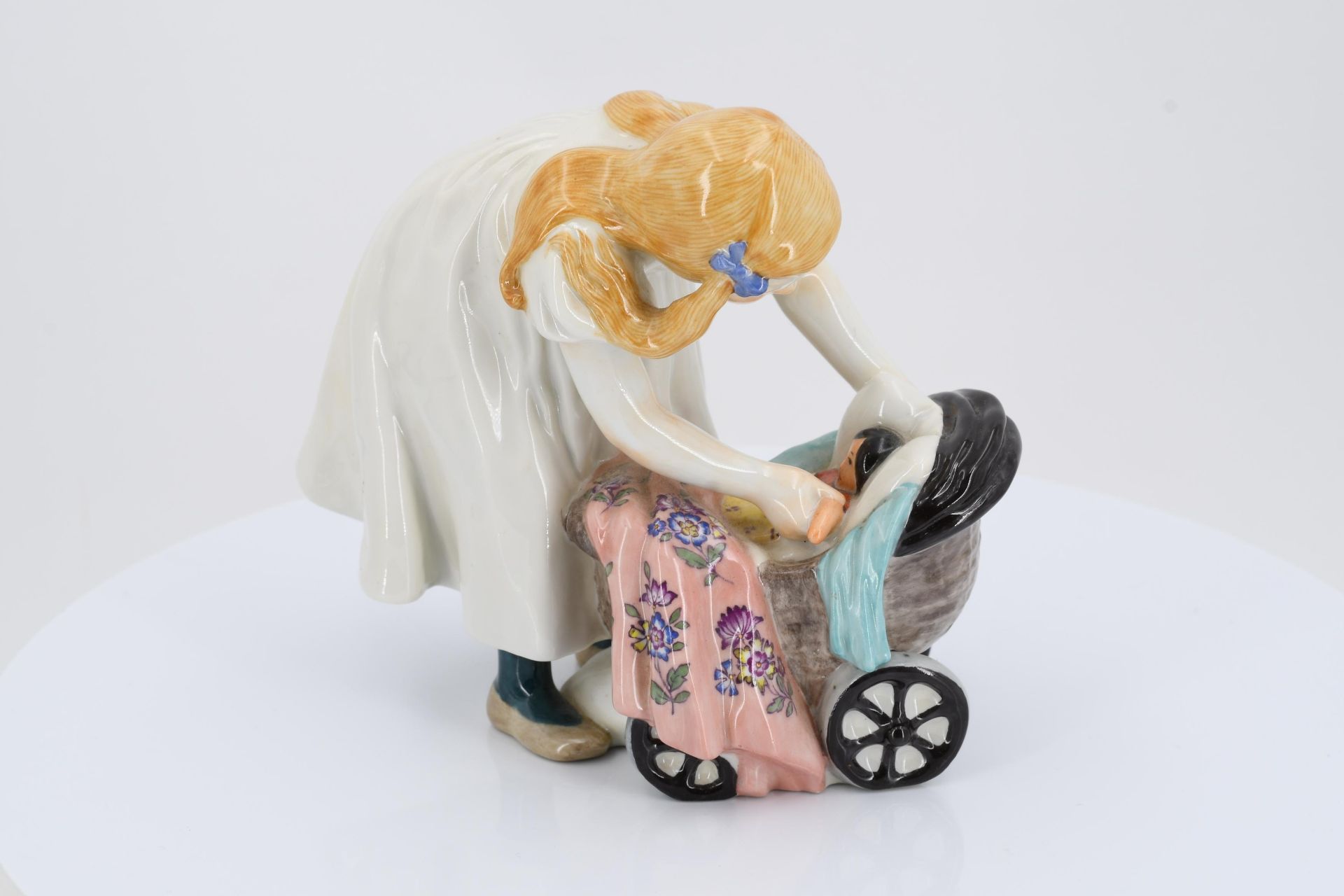 Porcelain figurine of girl with a doll's pram - Image 3 of 6