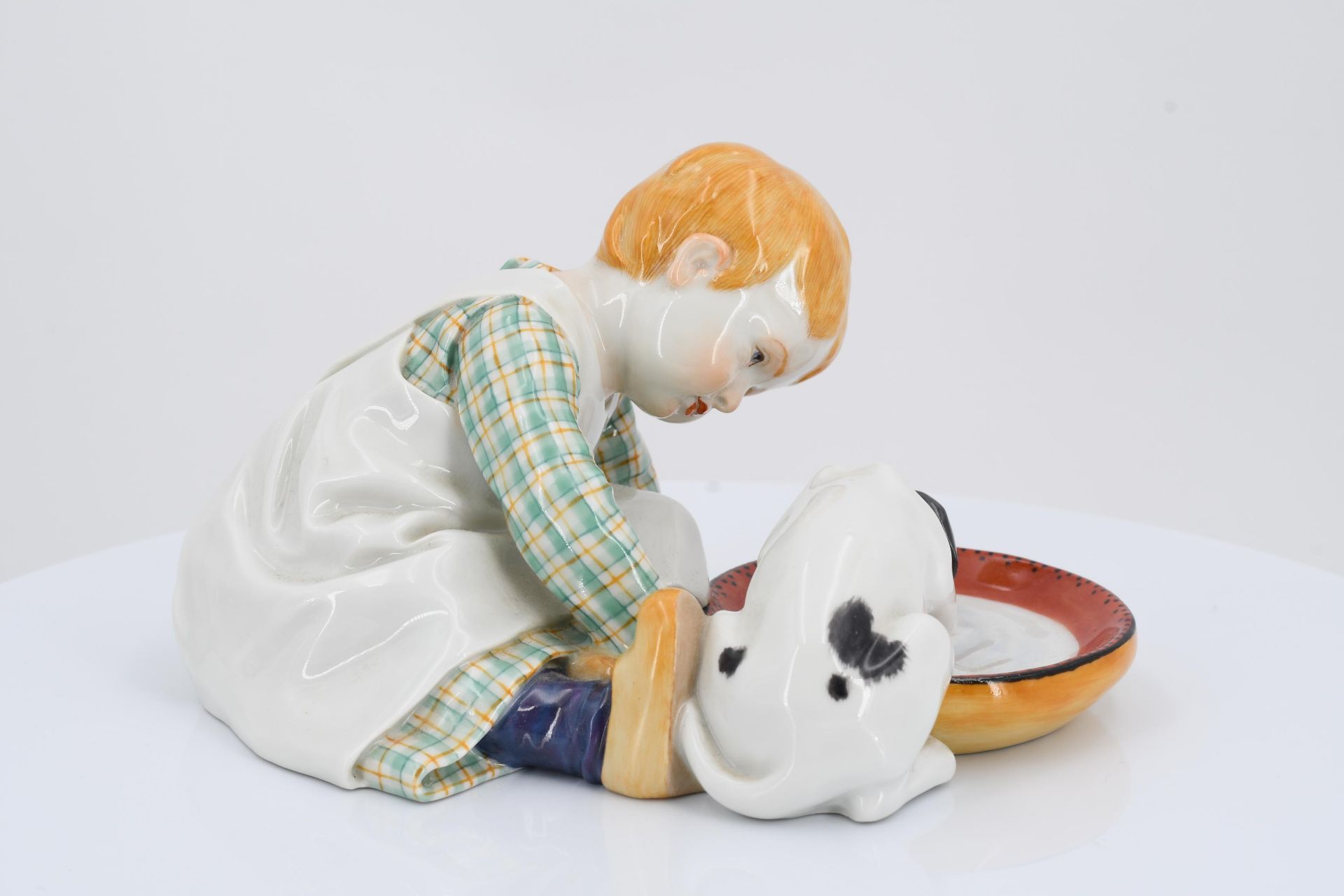 Porcelain figurine of girl with a drinking dog - Image 2 of 6