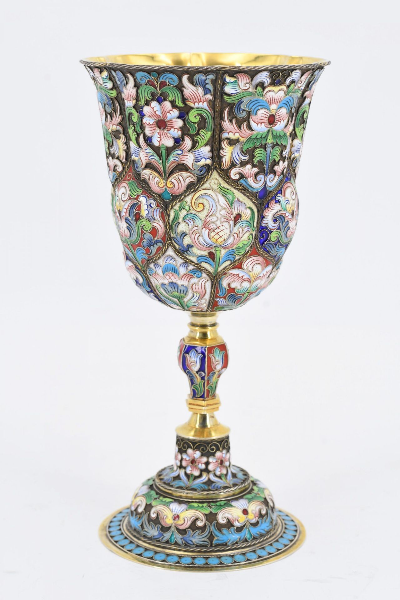 PRECIOUS SET OF SIX SILVER GOBLETS WITH CLOISONNÉ DECOR - Image 5 of 7