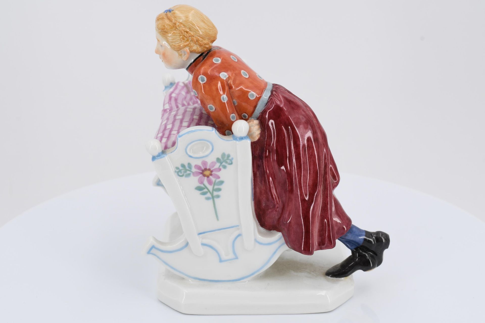 Porcelain figurine of girl with cradle - Image 3 of 6