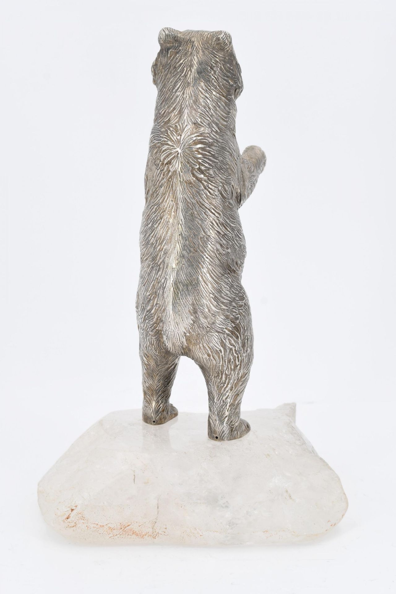 Silver figurine of a standing bear mounted on mountain crystal - Image 4 of 6