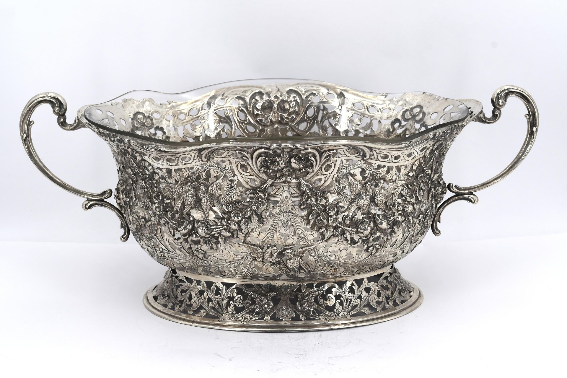 Pair of magnificent large silver bowls with garlands and birds of paradise - Image 13 of 21