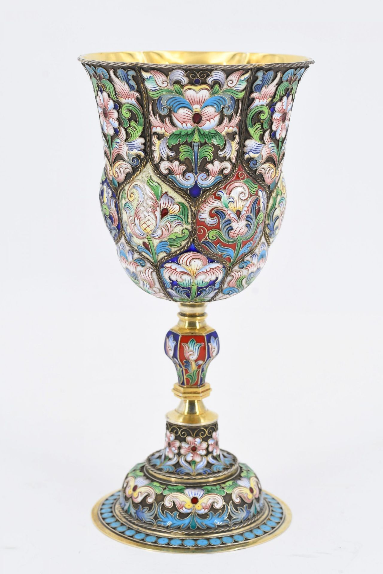 PRECIOUS SET OF SIX SILVER GOBLETS WITH CLOISONNÉ DECOR - Image 2 of 7