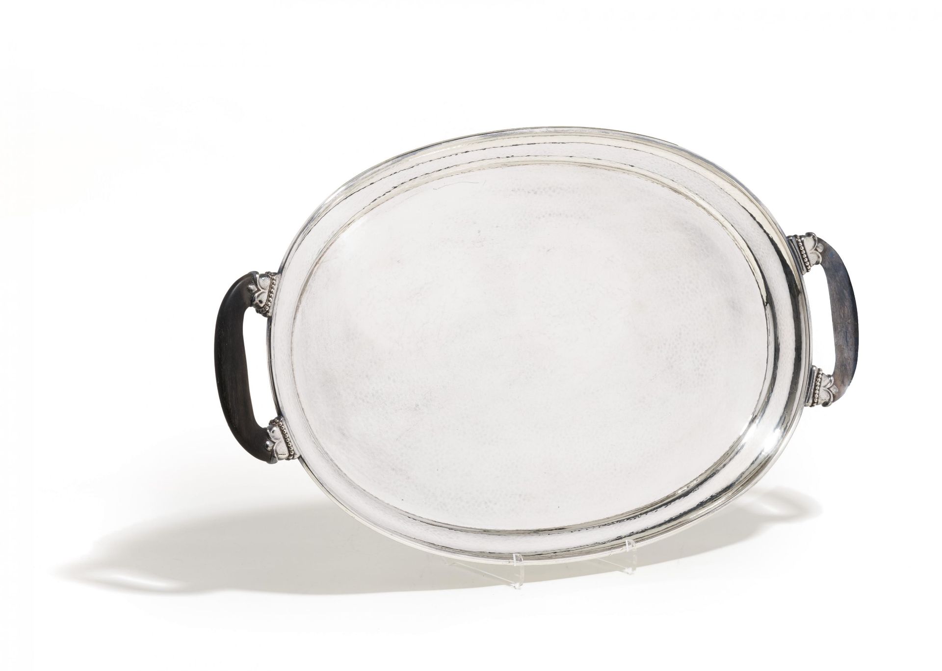 Large oval tray made of silver and wood