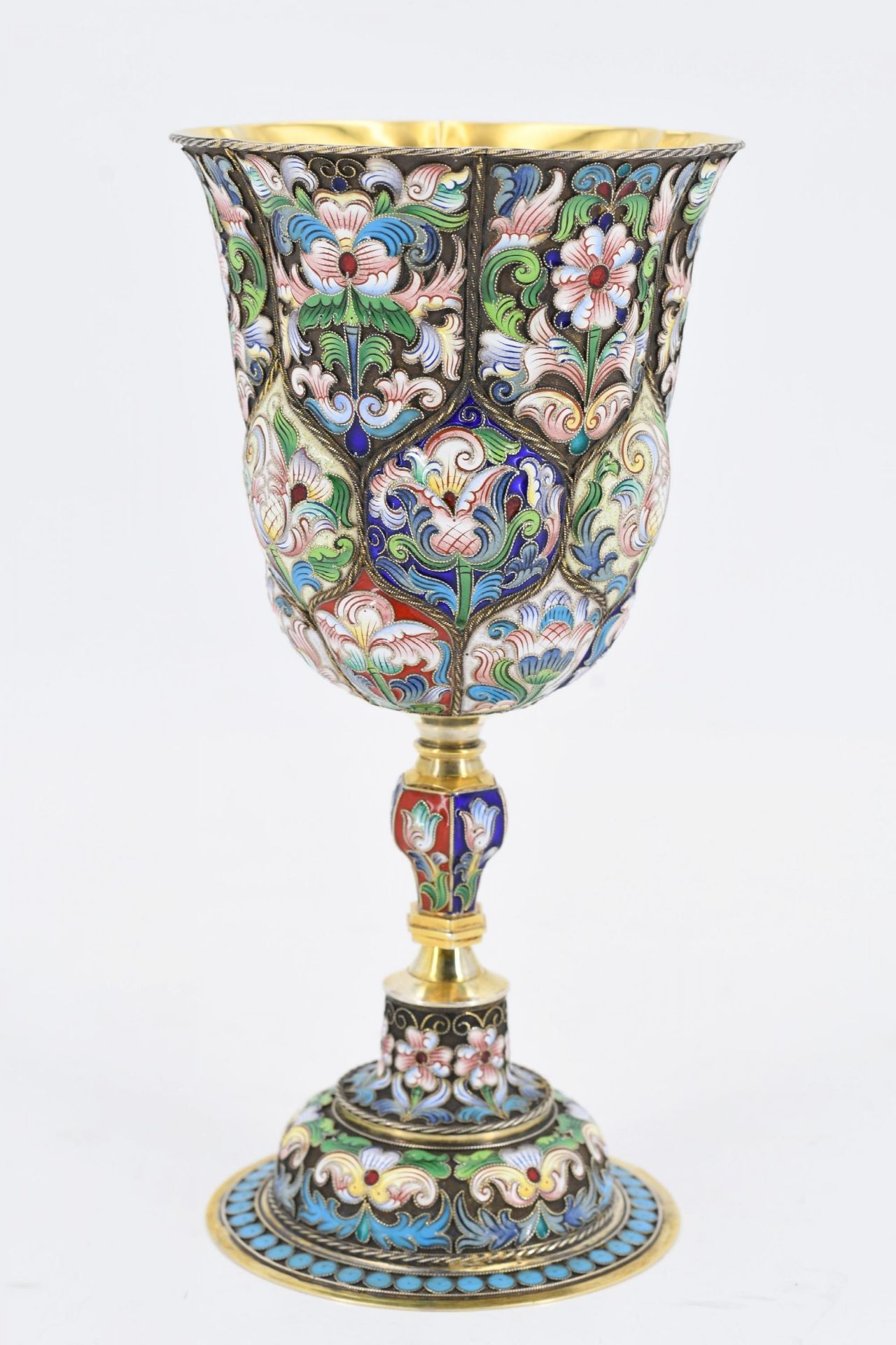 PRECIOUS SET OF SIX SILVER GOBLETS WITH CLOISONNÉ DECOR - Image 3 of 7