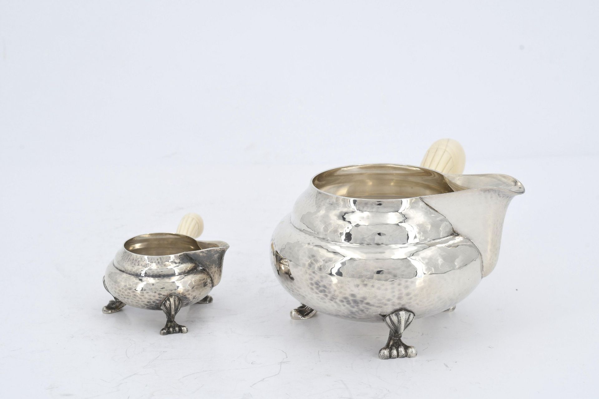 Silver sugar bowl, creamer & milk jug "Blossom" with ivory handles - Image 5 of 14