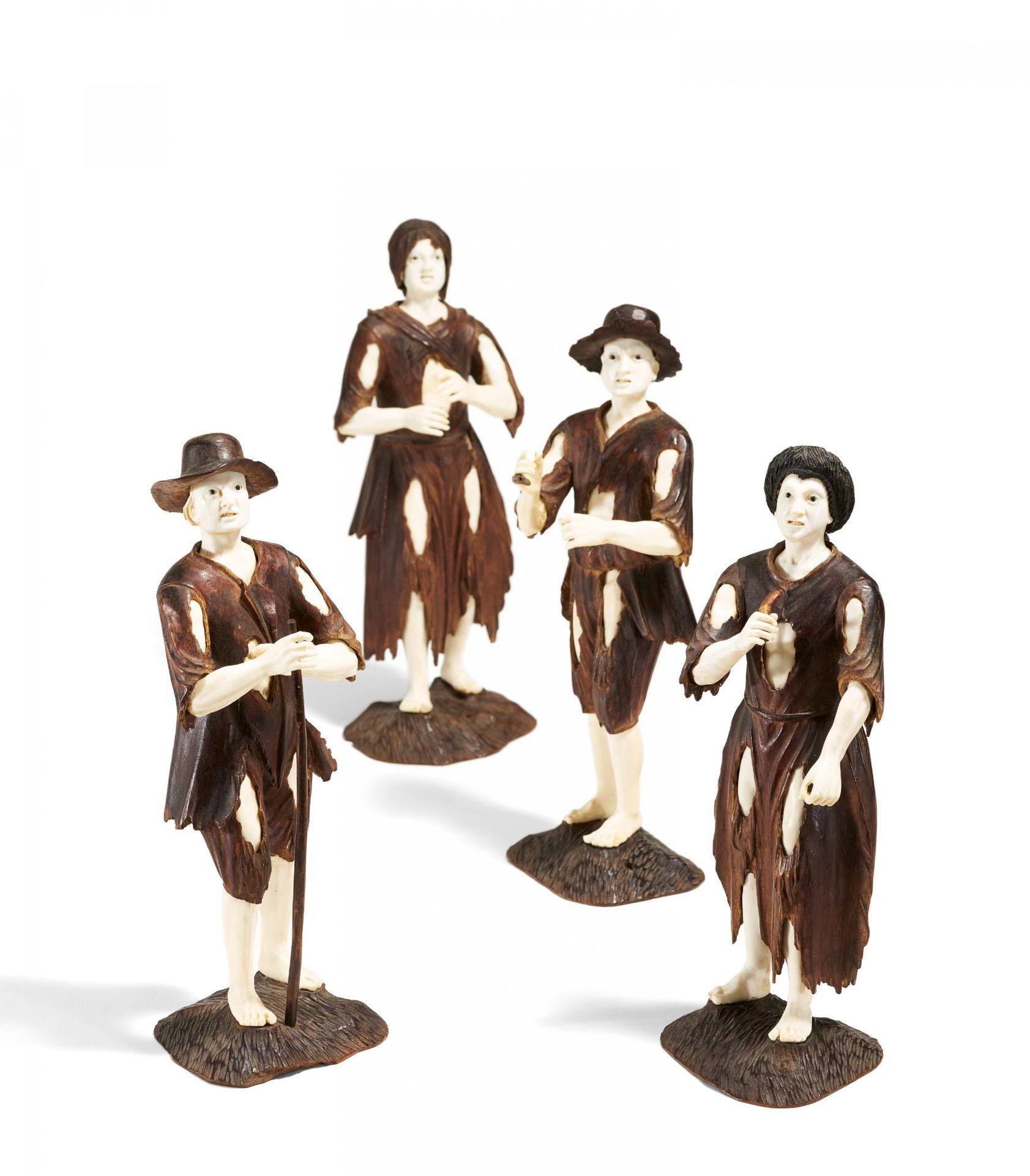 Four limewood and ivory beggar figurines - Image 2 of 6