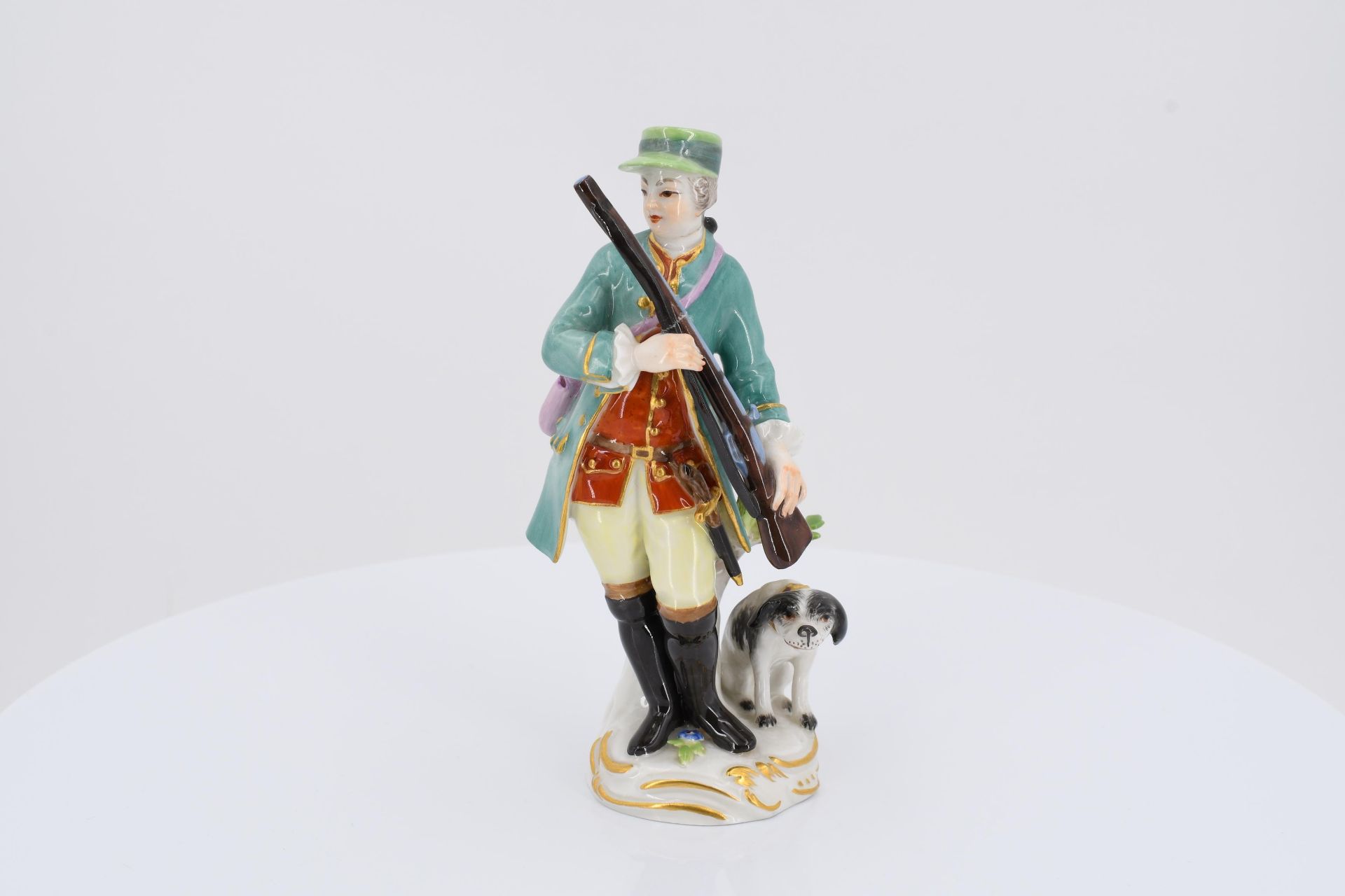 Porcelain figurine of hunter with musket and dog - Image 2 of 6