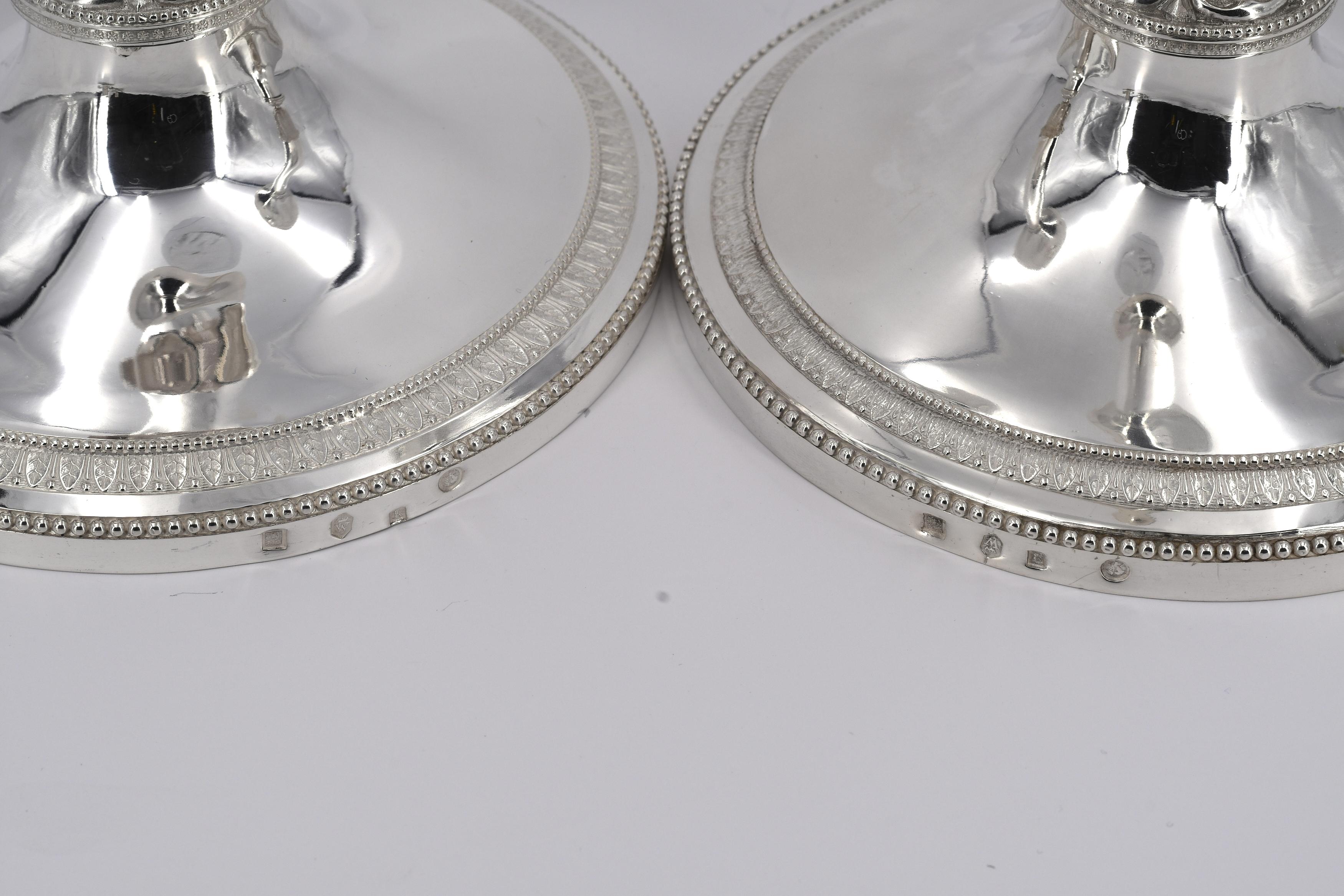 Pair of large silver candlesticks with lancet leaf decor - Image 8 of 8