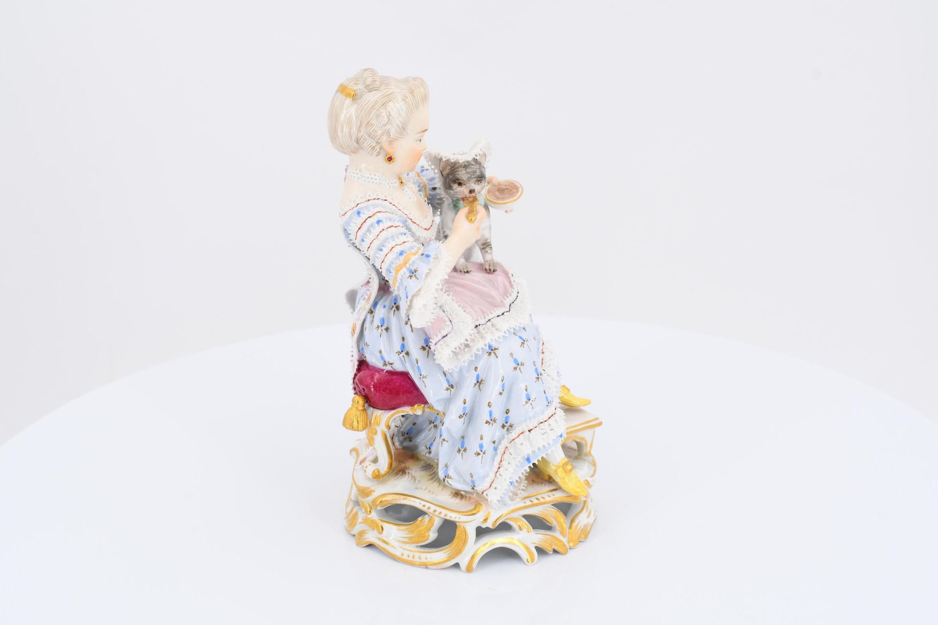 Porcelain figurines of boy with stick horse and lady feeding kitten - Image 10 of 11