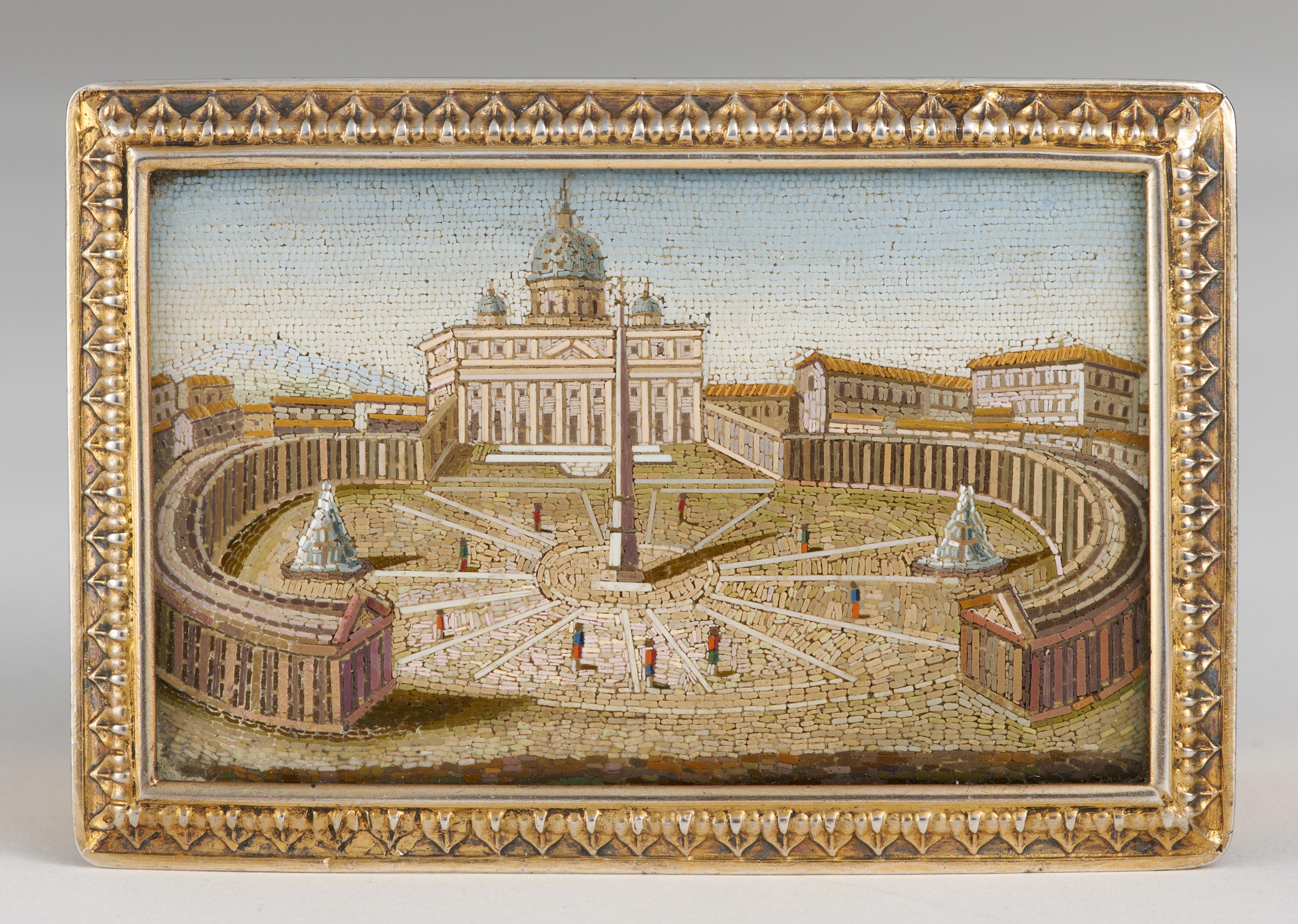 Two exquisite gilt silver and glass snuffboxes with cityscapes of rome in micro mosaic - Image 11 of 14